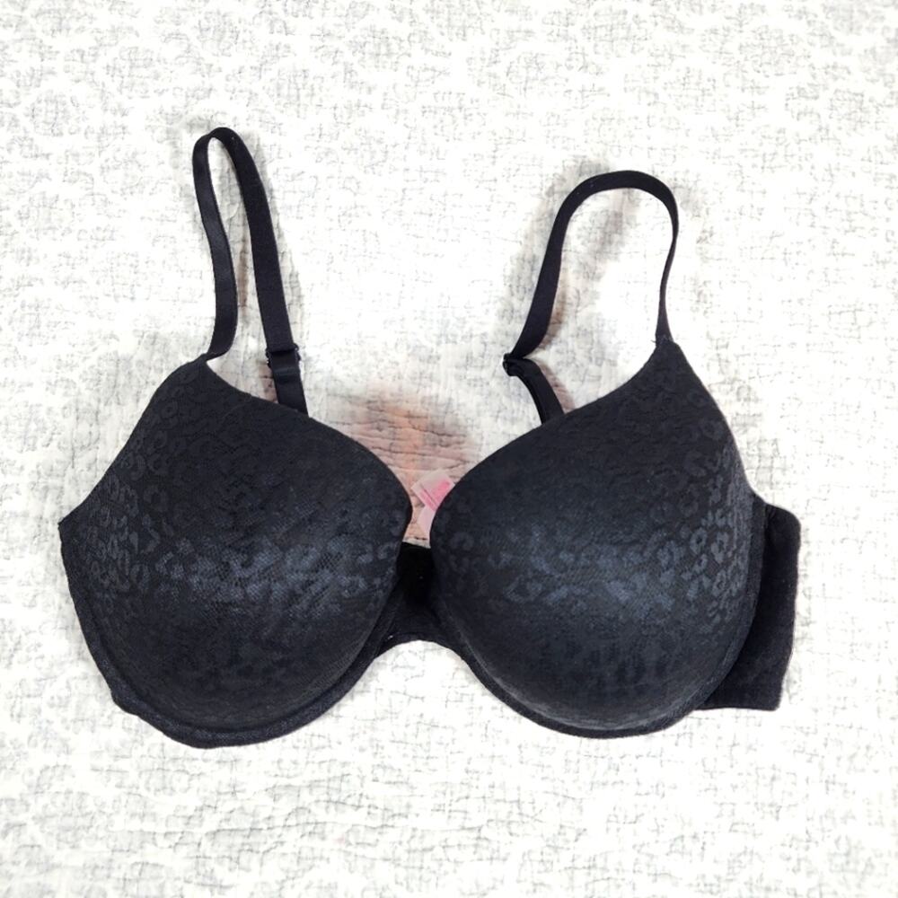 Victoria's Secret PINK Black Lace Where Everywhere Push Up Bra Size 36DD